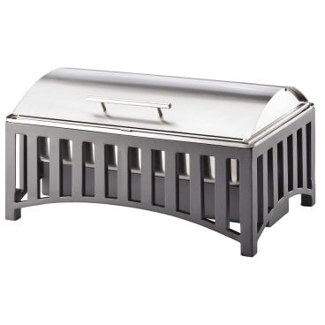 Cal-Mil 1368-13 Black 21 5/8" Wide 8 qt Mission Chafer With Windguards, Pan, And Hinged Stainless Steel Lift-Top Cover