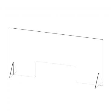 Cal-Mil 22169-47 Clear 23" High x 47" Wide Plastic Register Shield with POS Window and 2 Triangle Base Feet
