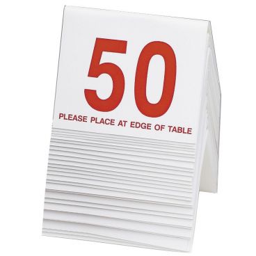 Cal-Mil 234-1 White/Red Double-Sided Number Tents 26-50 - 3 1/2" x 3"