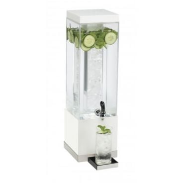 Cal-Mil 3002-3-55 Luxe Square 3 Gallon 25 3/4" x 7 3/4" x 7 3/4" Stainless Steel Acrylic Beverage Dispenser with Ice Chamber