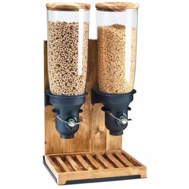 Cal-Mil 3576-2-99FF 11" Wide Double 5-Liter Clear Plastic Cylinder Free-Flow Madera Cereal Dispenser With Reclaimed Wood Base