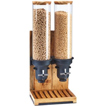 Cal-Mil 3584-2-99 11" Wide Double 4.5-Liter Clear Plastic Cylinder Turn And Serve Madera Cereal Dispenser With Reclaimed Wood Base