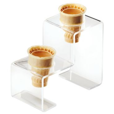 Cal-Mil 3601-2 Clear 5 3/4" High 3 1/2" Wide 2-Cone Acrylic Ice Cream Cone Holder With 2" Diameter Cutouts