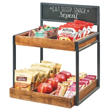 Cal-Mil 3607-13 Wood Tray / Metal Frame 19" High 15" Wide 2-Tier Merchandiser With Chalkboard Sign