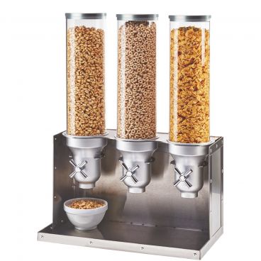 Cal-Mil 3626-55 Stainless Steel Countertop 18 1/4" Wide 3 Clear Plastic 4.5-Liter Cylinder Turn And Serve Urban Bulk Cereal Dispenser