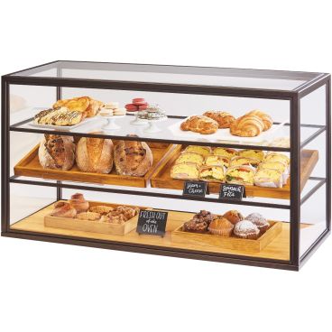 Cal-Mil 3695-84 Sierra 42" x 17" x 23" Three Tier Countertop Display Case with Recycled Wood Base and Bronze Frame