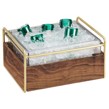 Cal-Mil 3702-10-46 Wood / Brass Frame 13 3/4" x 11 1/4" Mid-Century Ice Housing With Clear Polycarbonate Insert