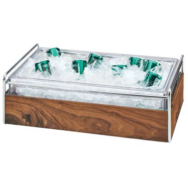Cal-Mil 3702-12-49 Wood / Chrome Frame 21 3/4" x 13 1/2" Mid-Century Ice Housing With Clear Polycarbonate Insert