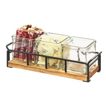 Cal-Mil 3714-99 Madera Reclaimed Wood Organizer with 3 Square Glass Jars - 13 1/2" x 4 1/2" x 4 3/4"