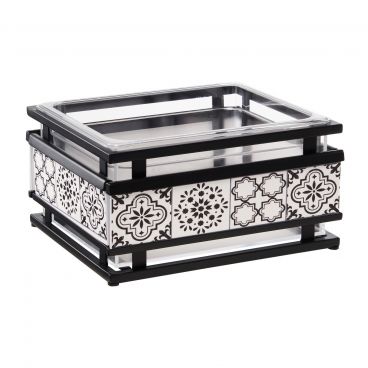 Cal-Mil 4018-10-85 Black 13 1/4" x 11" Granada Steel Ice Housing With Clear Polycarbonate Insert And Removable Spanish-Design Melamine Tile