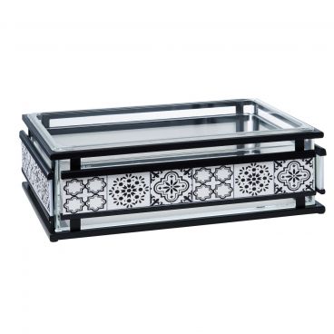 Cal-Mil 4018-12-85 Black 21 1/4" x 13 1/2" Granada Steel Ice Housing With Clear Polycarbonate Insert And Removable Spanish-Design Melamine Tile