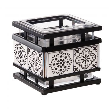 Cal-Mil 4018-6-85 Black 7" x 7 1/2" Granada Steel Ice Housing With Clear Polycarbonate Insert And Removable Spanish-Design Melamine Tile