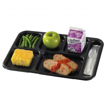 Cambro 10146CW110 Black 10 Inch x 14 1/2 Inch 6-Compartment Rectangular Polycarbonate Camwear School Serving Tray