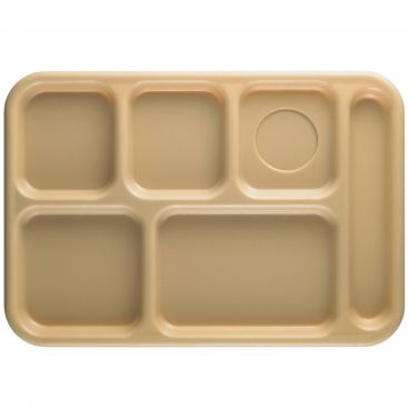 Cambro 10146CW133 Beige 10 Inch x 14 1/2 Inch 6-Compartment Rectangular Polycarbonate Camwear School Serving Tray