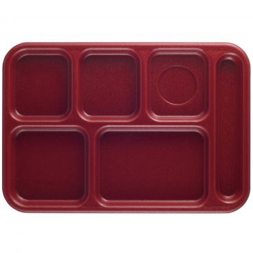 Cambro 10146CW416 Cranberry 10 Inch x 14 1/2 Inch 6-Compartment Rectangular Polycarbonate Camwear School Serving Tray