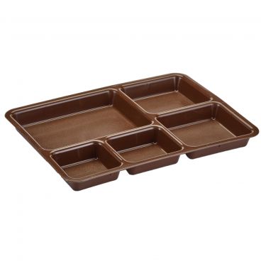 Cambro 1411CP167 Brown 10 9/16 Inch x 14 3/8 Inch 5-Compartment Rectangular Co-Polymer Tray-On-Tray Meal Delivery Base Tray
