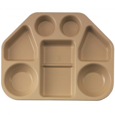 Cambro 14187TRCW133 Beige 14 Inch x 17 15/16 Inch 7-Compartment Trapezoid Polycarbonate Camwear Serving Tray