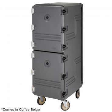 Cambro 1826DBC157 Coffee Beige 21 1/2" Wide Double-Compartment Camcart Insulated Polyethylene Cart For 18" x 26" Food Storage Boxes With 6" Casters