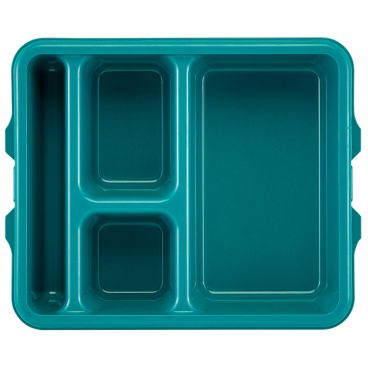 Cambro 9114CP414 Teal 9 Inch x 11 Inch 4-Compartment Rectangular Co-Polymer Meal Delivery Tray