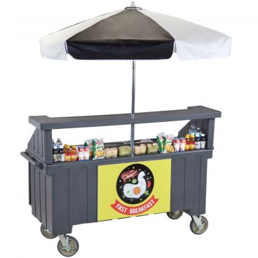 Cambro CVC72191 Granite Gray Camcruiser Vending Cart with 3 Counter Well and 72" Umbrella