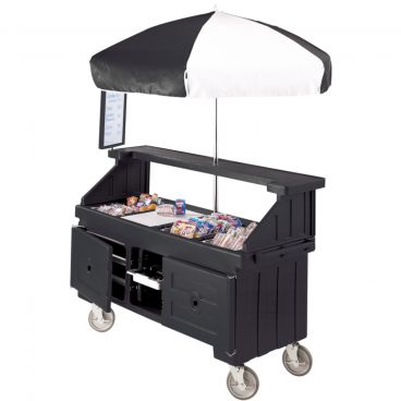 Cambro CVC724110 Black Camcruiser Vending Cart with 4 Counter Well and 72" Umbrella