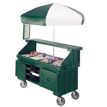 Cambro CVC724519 Green Camcruiser Vending Cart with 4 Counter Wells and 72" Umbrella