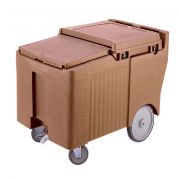 Cambro ICS175LB157 Coffee Beige SlidingLid 175 Lb Portable Ice Caddy w/ 10" Rear Easy Wheels