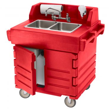 Cambro KSC402158 Hot Red CamKiosk Two Compartment Electric Portable Hand Sink Cart - 110V
