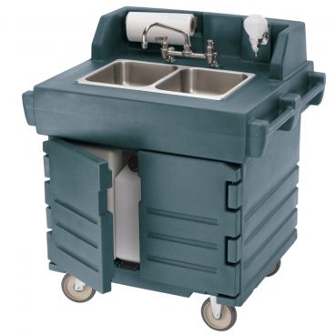 Cambro KSC402191 Granite Gray CamKiosk Two Compartment Electric Portable Hand Sink Cart - 110V