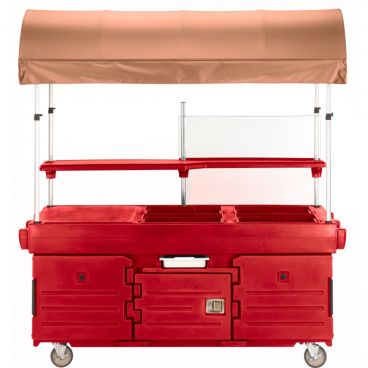 Cambro KVC854C158 Hot Red CamKiosk 4 Pan Well Cart with Canopy