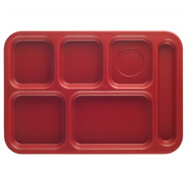 Cambro PS1014416 Cranberry 10 Inch x 14 1/2 Inch 6-Compartment Rectangular Co-Polymer Penny-Saver School Tray