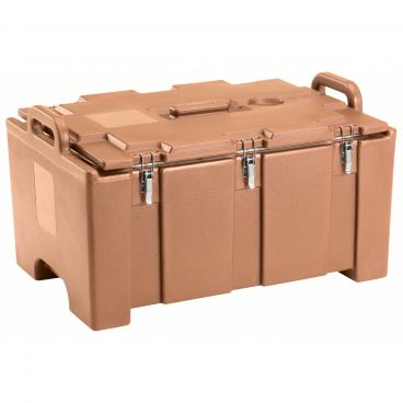 Cambro 100MPC157 Coffee Beige 26 3/8" Wide Camcarrier 100 Series Top-Loading 8" Deep Insulated Polyethylene Food Pan Carrier For Full-Size GN Food Pans