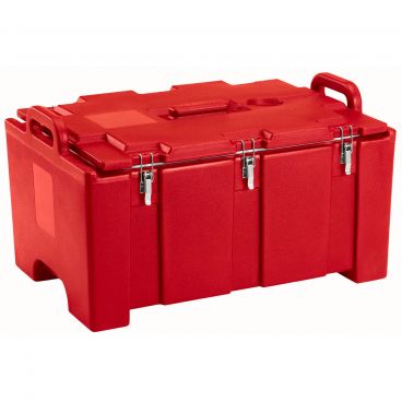 Cambro 100MPC158 Hot Red 26 3/8" Wide Camcarrier 100 Series Top-Loading 8" Deep Insulated Polyethylene Food Pan Carrier For Full-Size GN Food Pans
