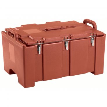 Cambro 100MPC402 Brick Red 26 3/8" Wide Camcarrier 100 Series Top-Loading 8" Deep Insulated Polyethylene Food Pan Carrier For Full-Size GN Food Pans