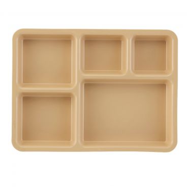 Cambro 1411CP161 Tan 10 9/16 Inch x 14 3/8 Inch 5-Compartment Rectangular Co-Polymer Tray-On-Tray Meal Delivery Base Tray