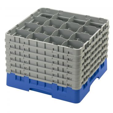 Cambro 16S1214168 Blue 16 Compartment 12-5/8" Full Size Camrack Glass Rack