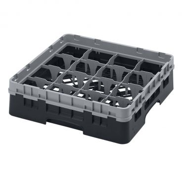 Cambro 16S318110 Black 16 Compartment 3-5/8" Full Size Camrack Glass Rack w/ 1 Extender
