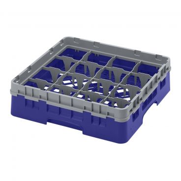 Cambro 16S318186 Navy Blue 16 Compartment 3-5/8" Full Size Camrack Glass Rack w/ 1 Extender