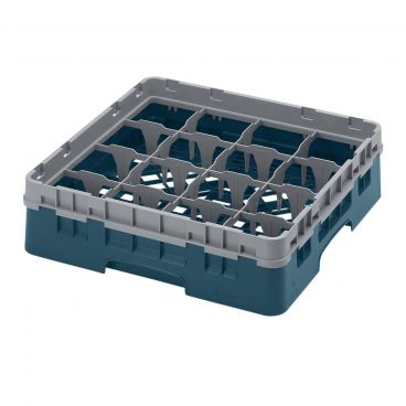 Cambro 16S318414 Teal 16 Compartment 3-5/8" Full Size Camrack Glass Rack w/ 1 Extender