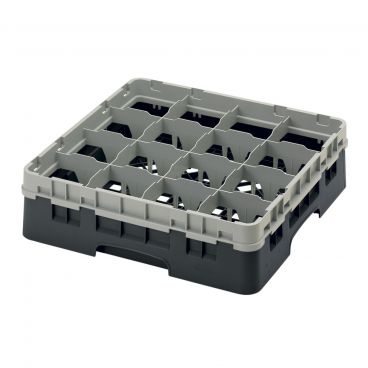 Cambro 16S418110 Black 16 Compartment 4-1/2" Full Size Camrack Glass Rack w/ 1 Extender