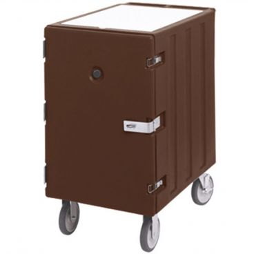 Cambro 1826LBCSP131 Dark Brown 21 7/16" Wide Security Package Single-Compartment Camcart Insulated Polyethylene Mobile Cart For 18" x 26" Food Storage Boxes With Removable Cutting Board And 6" Casters