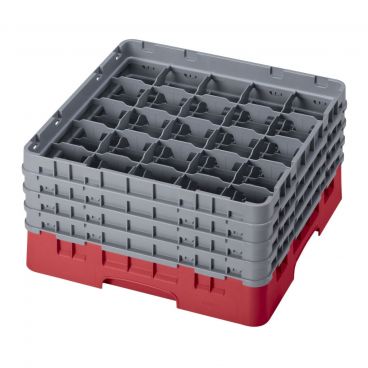 Cambro 25S800163 Red 25 Compartment 3-1/2" Full Size Camrack Glass Rack w/ 4 Extenders
