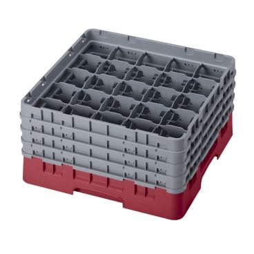 Cambro 25S800416 Cranberry 25 Compartment 3-1/2" Full Size Camrack Glass Rack w/ 4 Extenders