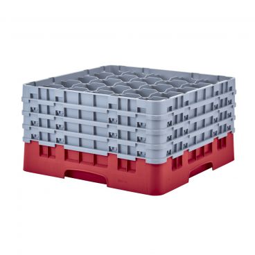 Cambro 25S900163 Red 25 Compartment 9-3/8" Full Size Camrack Glass Rack with 4 Extenders