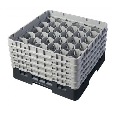 Cambro 30S958110 Black 30 Compartment 10-1/8" Full Size Camrack Glass Rack With 5 Extenders