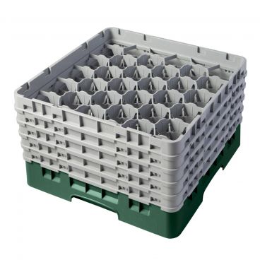Cambro 30S958119 Sherwood Green 30 Compartment 10-1/8" Full Size Camrack Glass Rack With 5 Extenders