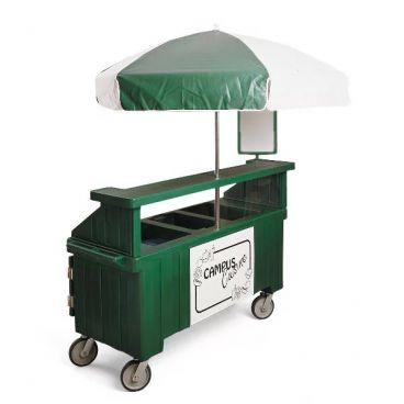 Cambro CVC72519 Green Camcruiser Vending Cart with 3 Counter Wells and 72" Umbrella