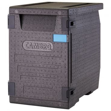 Cambro EPP400110 Black 17 1/4" Wide 24 3/5" High Front-Loading EPP Polypropylene Stackable Cam GoBox Insulated Food Pan Carrier For 4 Full-Size 4" Deep Pans