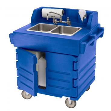 Cambro KSC402186 Navy Blue CamKiosk Two Compartment Electric Portable Hand Sink Cart - 110V