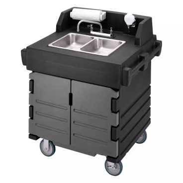 Cambro KSC402426 Black and Granite Gray CamKiosk Two Compartment Electric Portable Hand Sink Cart - 110V